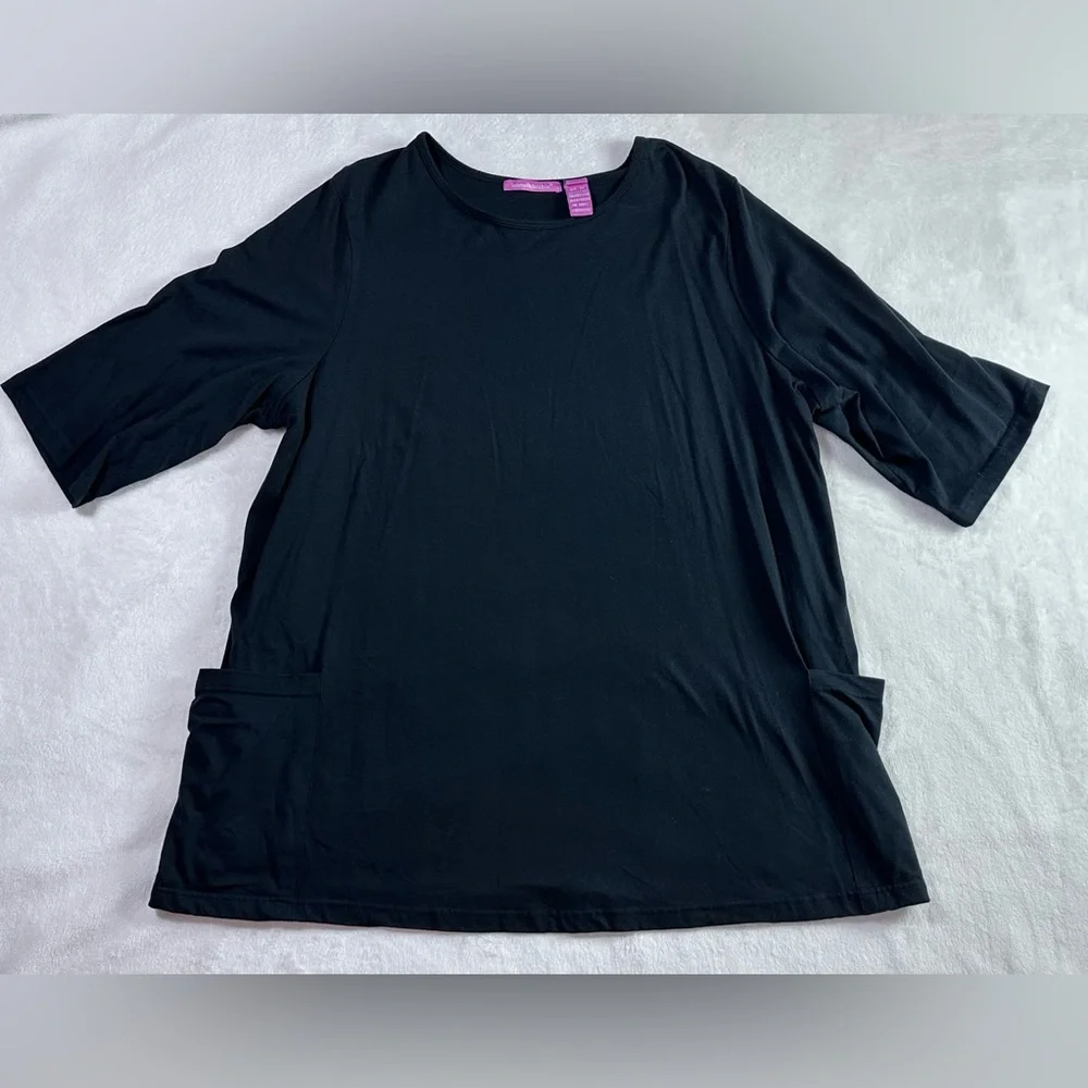 Woman Within 2X Black Cotton Tunic Top - Soft Knit with Pockets